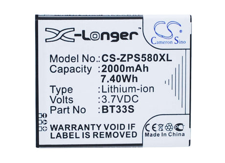 3.7V, Li-ion, 2000mAh, SmartPhone battery fits Zopo, Bt33s, 6580, Zp580, 7.4Wh Mobile, SmartPhone Cameron Sino Technology Limited (Smartphone)