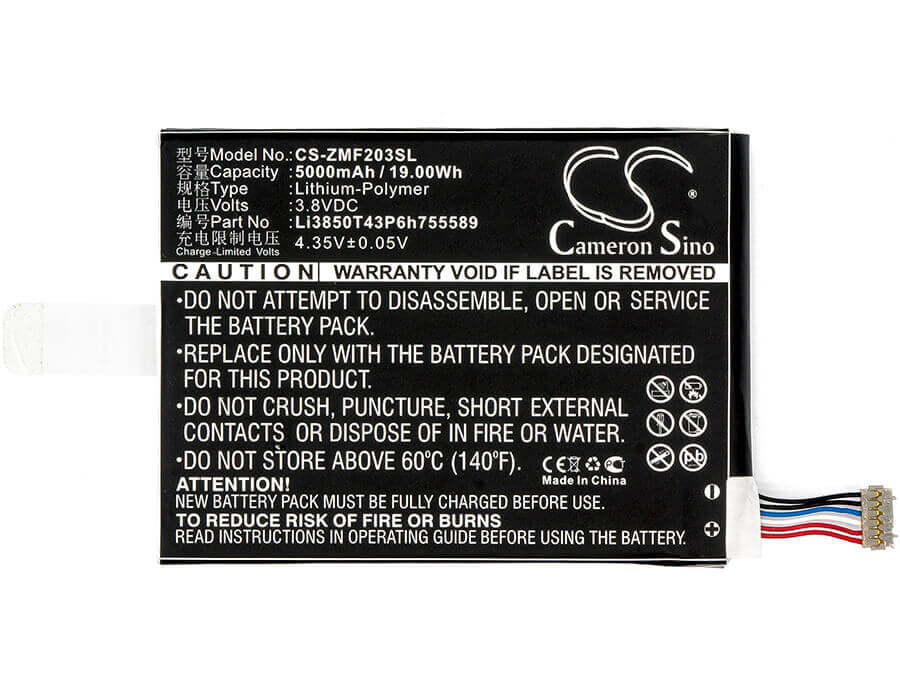 3.8V, Li-Polymer, 5000mAh, Hotspot battery fits Softbank, Zte, Li3850t43p6h755589, 203z, Gl09p, 19.00Wh Hotspot Cameron Sino Technology Limited