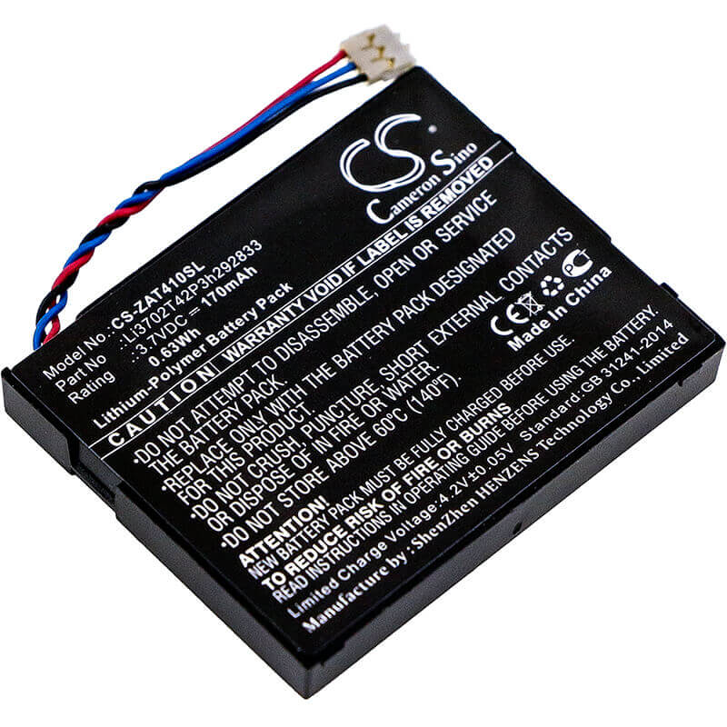 3.7V, Li-Polymer, 170mAh, Hotspot battery fits Zte, Li3702t42p3h292833, 2ahr8-at41, At41, 0.63Wh Hotspot Cameron Sino Technology Limited