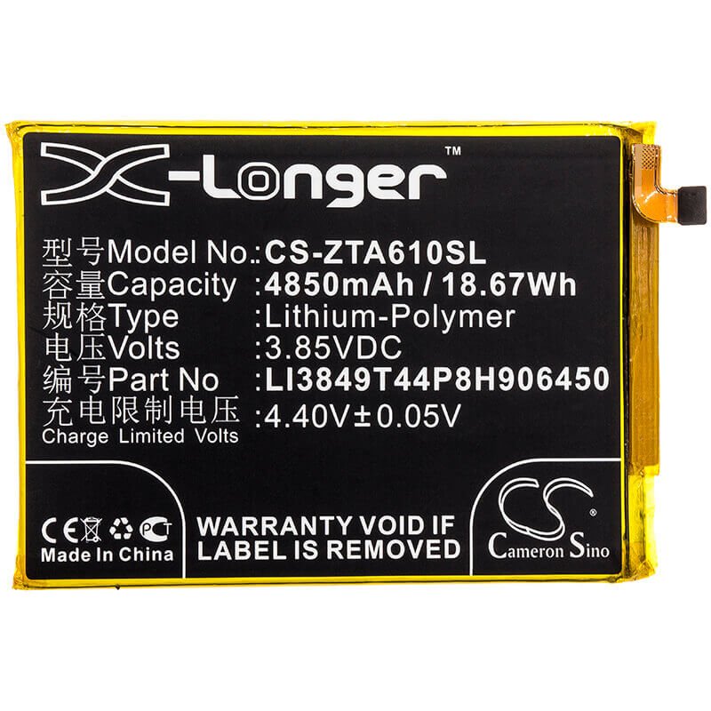3.85V, Li-Polymer, 4850mAh, SmartPhone battery fits Zte, Li3849t44p8h906450, A0622, Blade A6, 18.67Wh Mobile, SmartPhone Cameron Sino Technology Limited (Smartphone)