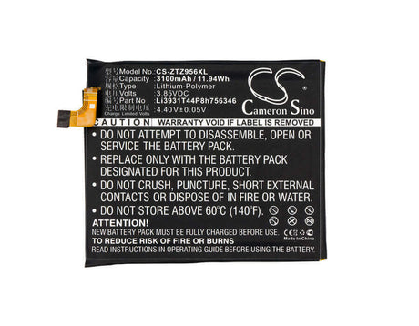 3.85V, Li-Polymer, 3100mAh, SmartPhone battery fits At&t, Zte, Li3931t44p8h756346, Blade Spark, Z971, 11.94Wh Mobile, SmartPhone Cameron Sino Technology Limited (Smartphone)