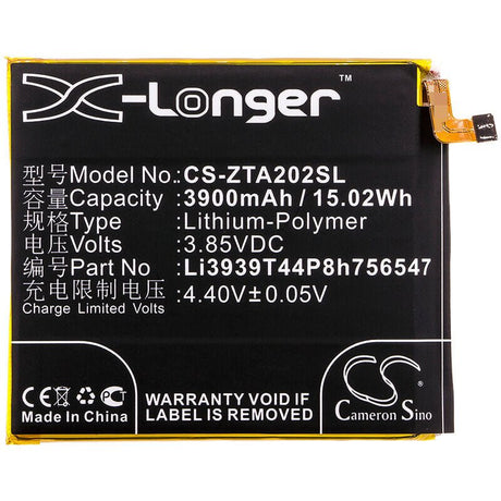 3.85V, Li-Polymer, 3900mAh, SmartPhone battery fits Zte, (V2),Li3939t44p8h756547, A2020, A2020n2, 15.02Wh Mobile, SmartPhone Cameron Sino Technology Limited (Smartphone)