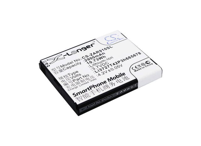 3.7V, Li-ion, 2900mAh, Hotspot battery fits Zte, Li3727t42p3h665678, Ar910, Ar910-a, 10.73Wh Hotspot Cameron Sino Technology Limited