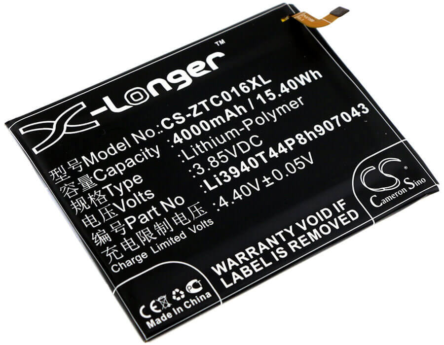 3.85V, Li-Polymer, 4000mAh, SmartPhone battery fits Zte, Li3940t44p8h907043, Axon 7 Max, Axon 7 Max C2017, 15.4Wh Mobile, SmartPhone Cameron Sino Technology Limited (Smartphone)