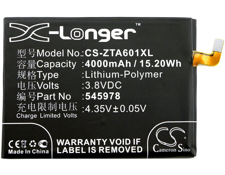 3.8V, Li-Polymer, 4000mAh, SmartPhone battery fits Zte, 545978, Ba601, Blade A601, 15.2Wh Mobile, SmartPhone Cameron Sino Technology Limited (Smartphone)