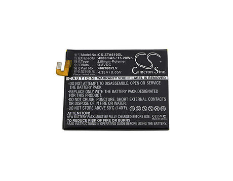 3.8V, Li-Polymer, 4000mAh, SmartPhone battery fits Zte, 466380plv, Ba610, Ba610c, 15.2Wh Mobile, SmartPhone Cameron Sino Technology Limited (Smartphone)