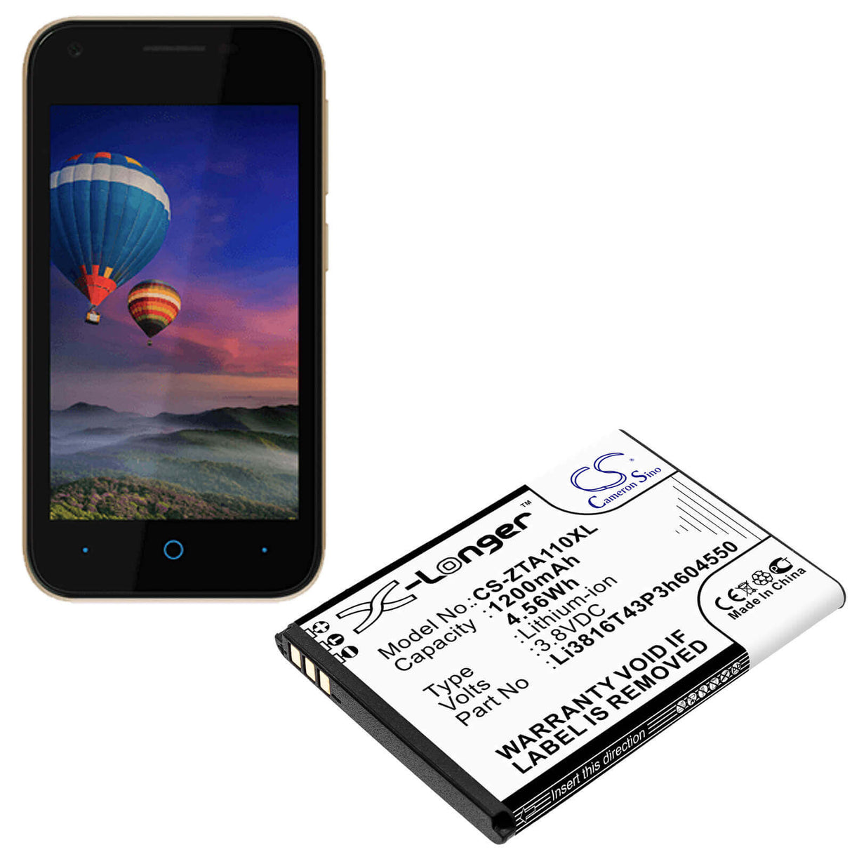3.8V, Li-ion, 1200mAh, SmartPhone battery fits Zte, Li3715t42p3h604550, Blade A110, Blade A112, 4.56Wh Mobile, SmartPhone Cameron Sino Technology Limited (Smartphone)