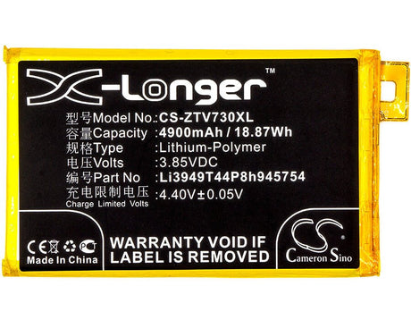 3.85V, Li-Polymer, 4900mAh, SmartPhone battery fits Zte, Li3949t44p8h945754, Blade A2 Plus, Blade A2 Plus Dual Sim Td-lte, 18.87Wh Mobile, SmartPhone Cameron Sino Technology Limited (Smartphone)
