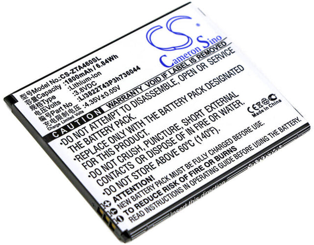 3.8V, Li-ion, 1800mAh, SmartPhone battery fits Zte, Li3822t43p3h736044, Blade A460, Blade L4, 6.84Wh Mobile, SmartPhone Cameron Sino Technology Limited (Smartphone)