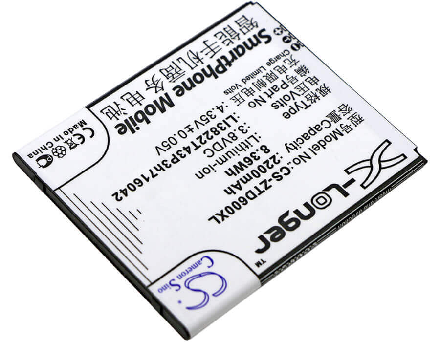 3.8V, Li-ion, 2200mAh, SmartPhone battery fits Zte, Li3822t43p3h716042, Blade D6, Blade D6 Dual Sim, 8.36Wh Mobile, SmartPhone Cameron Sino Technology Limited (Smartphone)