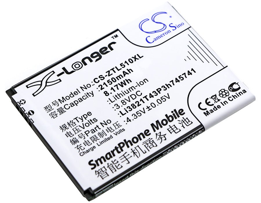 3.8V, Li-ion, 2150mAh, SmartPhone battery fits Nos, Zte, Li3821t43p3h745741, Novu Ii, 8.17Wh Mobile, SmartPhone Cameron Sino Technology Limited (Smartphone)