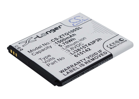 3.8V, Li-ion, 1500mAh, SmartPhone battery fits Amazing, Zte, Li3815t43p3h615142, A4c, 5.7Wh Mobile, SmartPhone Cameron Sino Technology Limited (Smartphone)