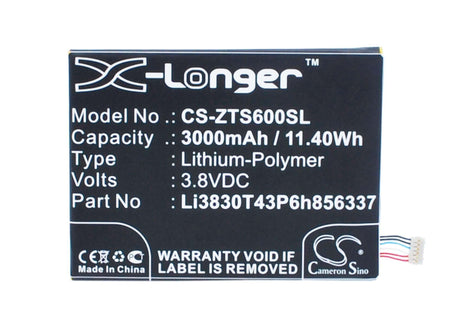 3.8V, Li-Polymer, 3000mAh, SmartPhone battery fits Blackberry, Zte, Bcc100-1, Aurora, Aurora 5.5, 11.4Wh Mobile, SmartPhone Cameron Sino Technology Limited (Smartphone)