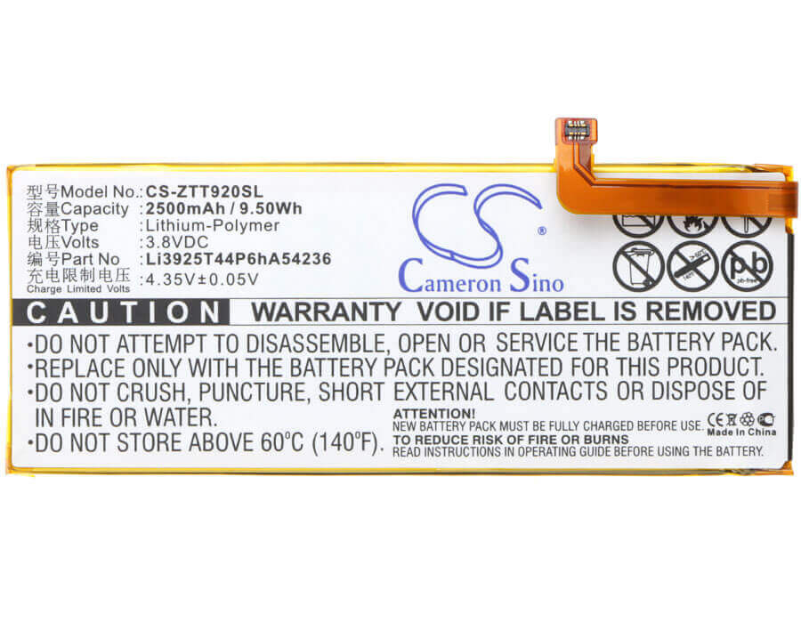 3.8V, Li-Polymer, 2500mAh, SmartPhone battery fits Zte, Li3925t44p6ha54236, Blade S7, Blade S7 Dual Sim, 9.5Wh Mobile, SmartPhone Cameron Sino Technology Limited (Smartphone)