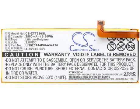 3.8V, Li-Polymer, 2500mAh, SmartPhone battery fits Zte, Li3925t44p6ha54236, Blade S7, Blade S7 Dual Sim, 9.5Wh Mobile, SmartPhone Cameron Sino Technology Limited (Smartphone)