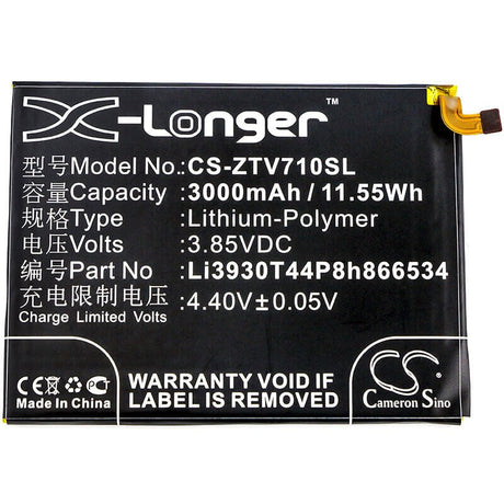3.85V, Li-Polymer, 3000mAh, SmartPhone battery fits Zte, Li3930t44p8h866534, Blade V7 Max, Blade V7 Max Dual Sim, 11.55Wh Mobile, SmartPhone Cameron Sino Technology Limited (Smartphone)
