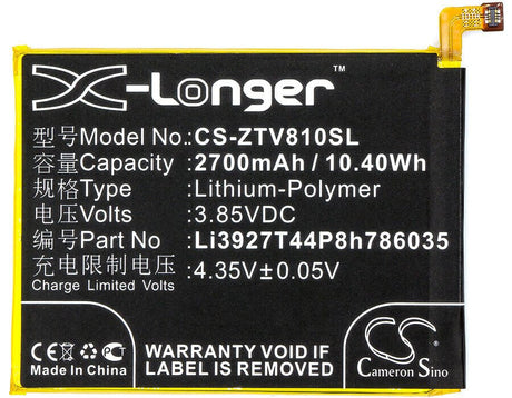3.85V, Li-Polymer, 2700mAh, SmartPhone battery fits Zte, Li3927t44p8h786035, Blade V8, Bv0800, 10.4Wh Mobile, SmartPhone Cameron Sino Technology Limited (Smartphone)