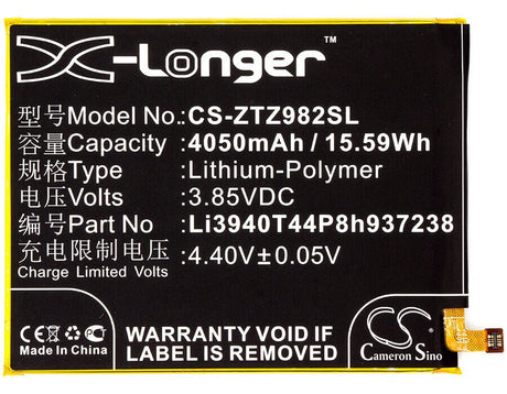 3.85V, Li-Polymer, 4050mAh, SmartPhone battery fits Zte, Li3940t44p8h937238, Blade Z Max, Z982, 15.59Wh Mobile, SmartPhone Cameron Sino Technology Limited (Smartphone)