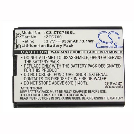 3.7V, Li-ion, 850mAh, SmartPhone battery fits Telstra, C76, 3.15Wh Mobile, SmartPhone Cameron Sino Technology Limited (Suspended)