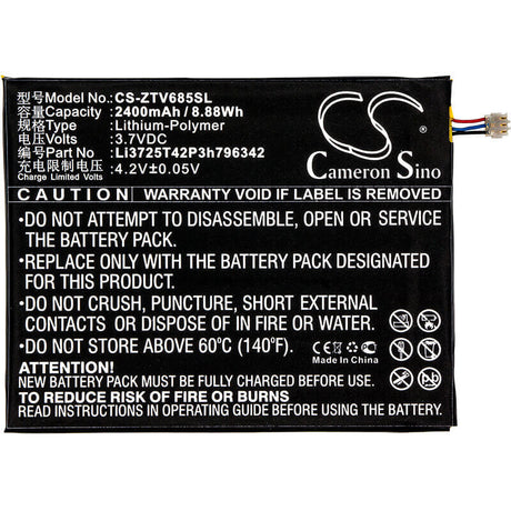 3.7V, Li-Polymer, 2400mAh, SmartPhone battery fits Zte, Li3725t42p3h796342, C865, C865m, 8.88Wh Mobile, SmartPhone Cameron Sino Technology Limited (Smartphone)