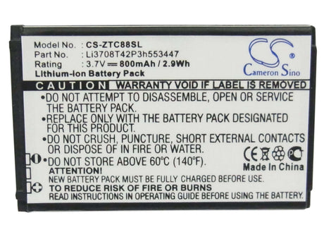 3.7V, Li-ion, 800mAh, SmartPhone battery fits At&t, Orange, Vodafone, Telstra, Zte, Metropcs, T-mobile, Li3707t42p3h553447, F160, 2.96Wh Mobile, SmartPhone Cameron Sino Technology Limited (Smartphone)