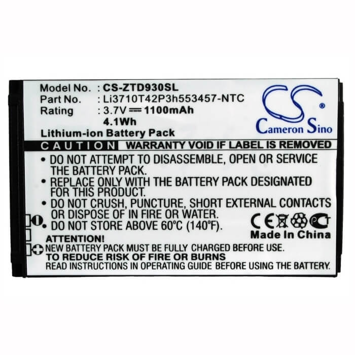 3.7V, Li-ion, 1100mAh, SmartPhone battery fits Cricket, Zte, Li3710t42p3h553457-ntc, Chorus, D930, 4.07Wh Mobile, SmartPhone Cameron Sino Technology Limited (Smartphone)