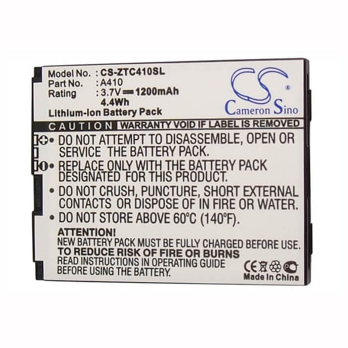 3.7V, Li-ion, 1200mAh, SmartPhone battery fits Cricket, Telstra, Zte, A410, A410, Calcomp A410, 4.44Wh Mobile, SmartPhone Cameron Sino Technology Limited (Smartphone)