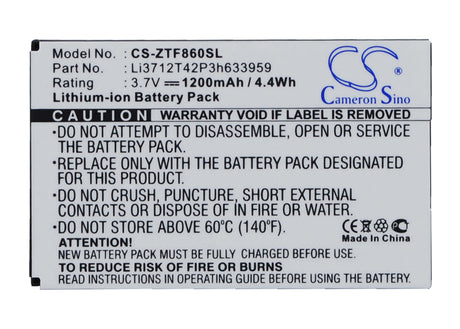 3.7V, Li-ion, 1200mAh, SmartPhone battery fits Telstra, Zte, Li3712t42p3h633959, E700 F860 F868 F866, I909, 4.44Wh Mobile, SmartPhone Cameron Sino Technology Limited (Smartphone)