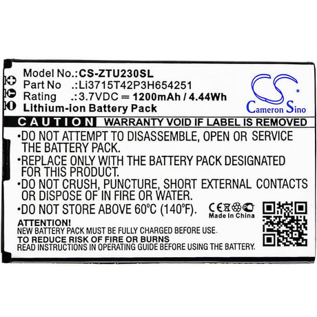 3.7V, Li-ion, 1200mAh, Hotspot battery fits B-mobile, Verizon, Li3711t42p3h354246, Home Base Z700, Home Base Z700a, 4.44Wh Hotspot Cameron Sino Technology Limited