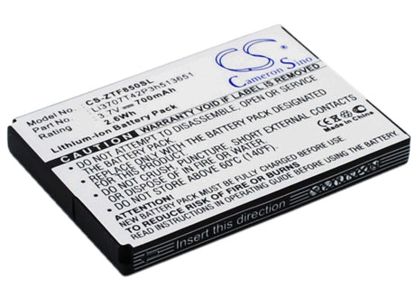 3.7V, Li-ion, 700mAh, SmartPhone battery fits Telstra, Zte, Li3707t42p3h513651, F252, F256, 2.59Wh Mobile, SmartPhone Cameron Sino Technology Limited (Smartphone)