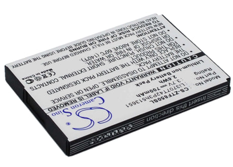 3.7V, Li-ion, 700mAh, SmartPhone battery fits Telstra, Zte, Li3707t42p3h513651, F252, F256, 2.59Wh Mobile, SmartPhone Cameron Sino Technology Limited (Smartphone)