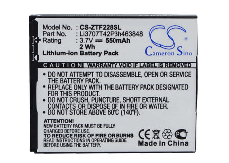 3.7V, Li-ion, 550mAh, SmartPhone battery fits Benq, Vodafone, Orange, Zte, Li3707t42p3h463848, 228, T60, 2.04Wh Mobile, SmartPhone Cameron Sino Technology Limited (Smartphone)