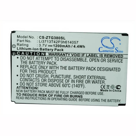 3.7V, Li-ion, 1200mAh, SmartPhone battery fits Telstra, Zte, Li3713t42p3h614057, F165, F165i, 4.44Wh Mobile, SmartPhone Cameron Sino Technology Limited (Smartphone)