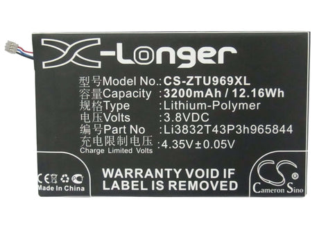 3.8V, Li-Polymer, 3200mAh, SmartPhone battery fits Amazing, Boostmobile, Zte, Li3832t43p3h965844, A7, 12.16Wh Mobile, SmartPhone Cameron Sino Technology Limited (Smartphone)