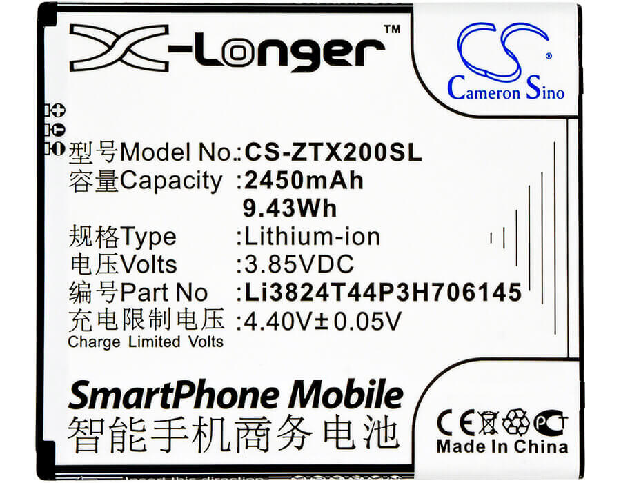 3.85V, Li-ion, 2450mAh, SmartPhone battery fits Zte, Li3824t44p3h706145, Grand X 2, Grand X2, 9.43Wh Mobile, SmartPhone Cameron Sino Technology Limited (Smartphone)