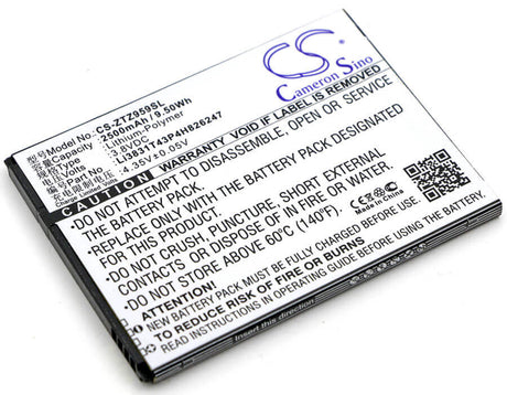 3.8V, Li-Polymer, 2500mAh, SmartPhone battery fits Zte, Li3831t43p4h826247, 3neo, Grand X 3, 9.5Wh Mobile, SmartPhone Cameron Sino Technology Limited (Smartphone)