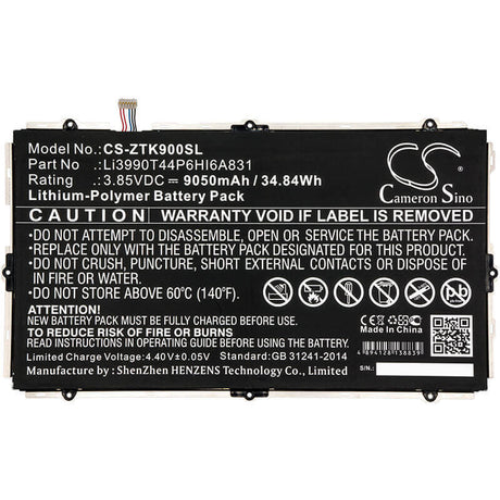 3.85V, Li-Polymer, 9050mAh, Tablet battery fits Zte, Li3990t44p6hi6a831, K90u, Zpad 10.1, 34.84Wh Tablet Cameron Sino Technology Limited
