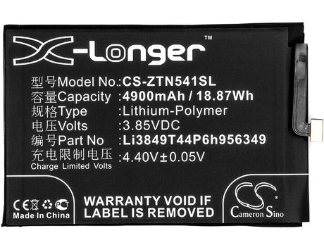 3.85V, Li-Polymer, 4900mAh, SmartPhone battery fits Zte, Nubia, Li3849t44p6h956349, N1, Nx541j, 18.87Wh Mobile, SmartPhone Cameron Sino Technology Limited (Smartphone)