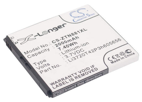 3.7V, Li-ion, 2000mAh, SmartPhone battery fits Zte, Li3720t42p3h605656, Blade G2, N881f, 7.4Wh Mobile, SmartPhone Cameron Sino Technology Limited (Smartphone)
