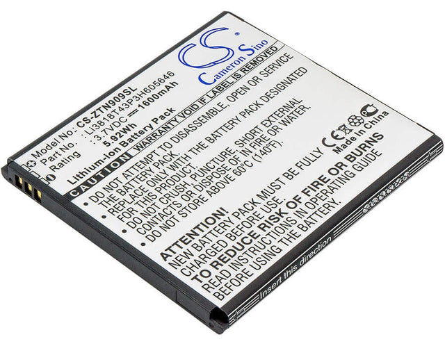 3.7V, Li-ion, 1600mAh, SmartPhone battery fits Srf, Zte, Li3715t42p3h605646, Startrall 4, 5.92Wh Mobile, SmartPhone Cameron Sino Technology Limited (Smartphone)