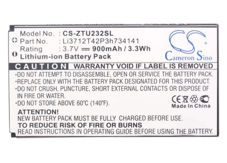 3.7V, Li-ion, 900mAh, SmartPhone battery fits Zte, Li3712t42p3h734141, N960, U236, 3.33Wh Mobile, SmartPhone Cameron Sino Technology Limited (Smartphone)