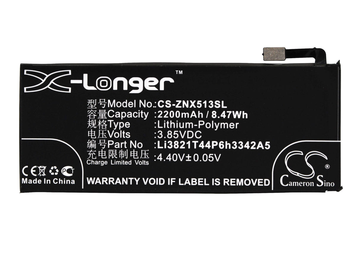 3.85V, Li-Polymer, 2200mAh, SmartPhone battery fits Zte, Li3821t44p6h3342a5, Nubia My Prague, Nubia Prague S, 8.47Wh Mobile, SmartPhone Cameron Sino Technology Limited (Suspended)