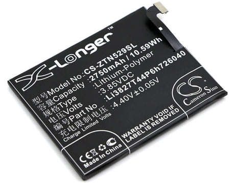 3.85V, Li-Polymer, 2750mAh, SmartPhone battery fits Zte, Li3827t44p6h726040, Nubia Z11 Mini, Nx529, 10.59Wh Mobile, SmartPhone Cameron Sino Technology Limited (Smartphone)