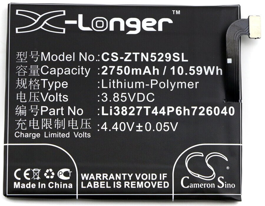 3.85V, Li-Polymer, 2750mAh, SmartPhone battery fits Zte, Li3827t44p6h726040, Nubia Z11 Mini, Nx529, 10.59Wh Mobile, SmartPhone Cameron Sino Technology Limited (Smartphone)