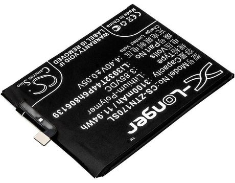 3.85V, Li-Polymer, 3100mAh, SmartPhone battery fits Zte, Li3932t44p6h806139, Nubia Z17, Nubia Z17 Dual Sim, 11.94Wh Mobile, SmartPhone Cameron Sino Technology Limited (Smartphone)