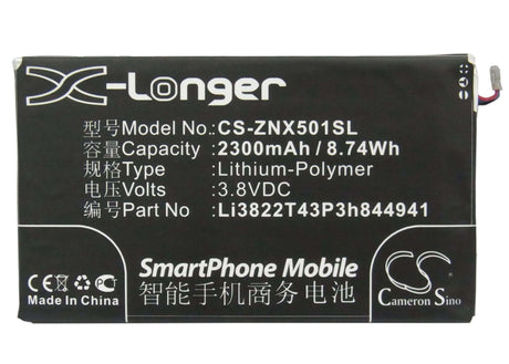 3.8V, Li-Polymer, 2300mAh, SmartPhone battery fits Zte, Li3822t43p3h844941, Nubia Z5, Nubia Z5 Mini, 8.74Wh Mobile, SmartPhone Cameron Sino Technology Limited (Smartphone)