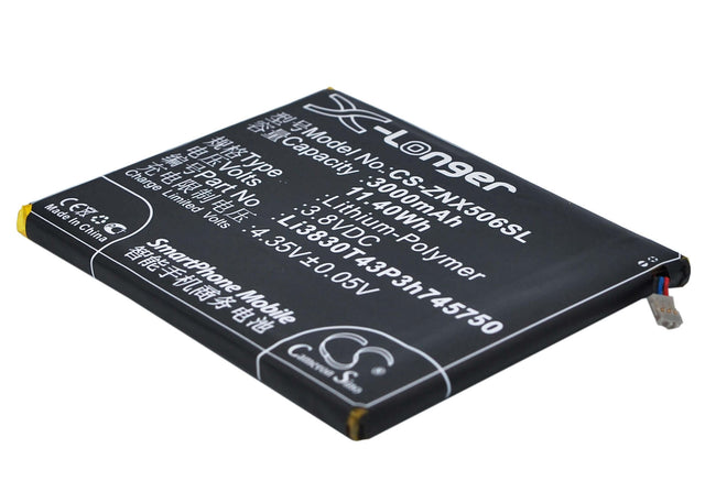 3.8V, Li-Polymer, 3000mAh, SmartPhone battery fits Zte, Li3830t43p3h745750, Nubia Z7, Nubia Z7 Dual Sim, 11.4Wh Mobile, SmartPhone Cameron Sino Technology Limited (Suspended)