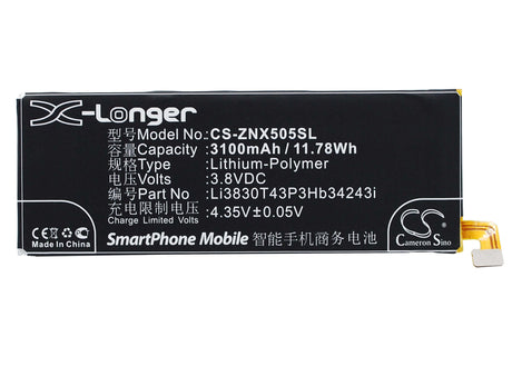3.8V, Li-Polymer, 3100mAh, SmartPhone battery fits Zte, Li3803t43p3hb34243, Nubia Z7 Max, Nubia Z7 Max Dual Sim, 11.78Wh Mobile, SmartPhone Cameron Sino Technology Limited (Smartphone)