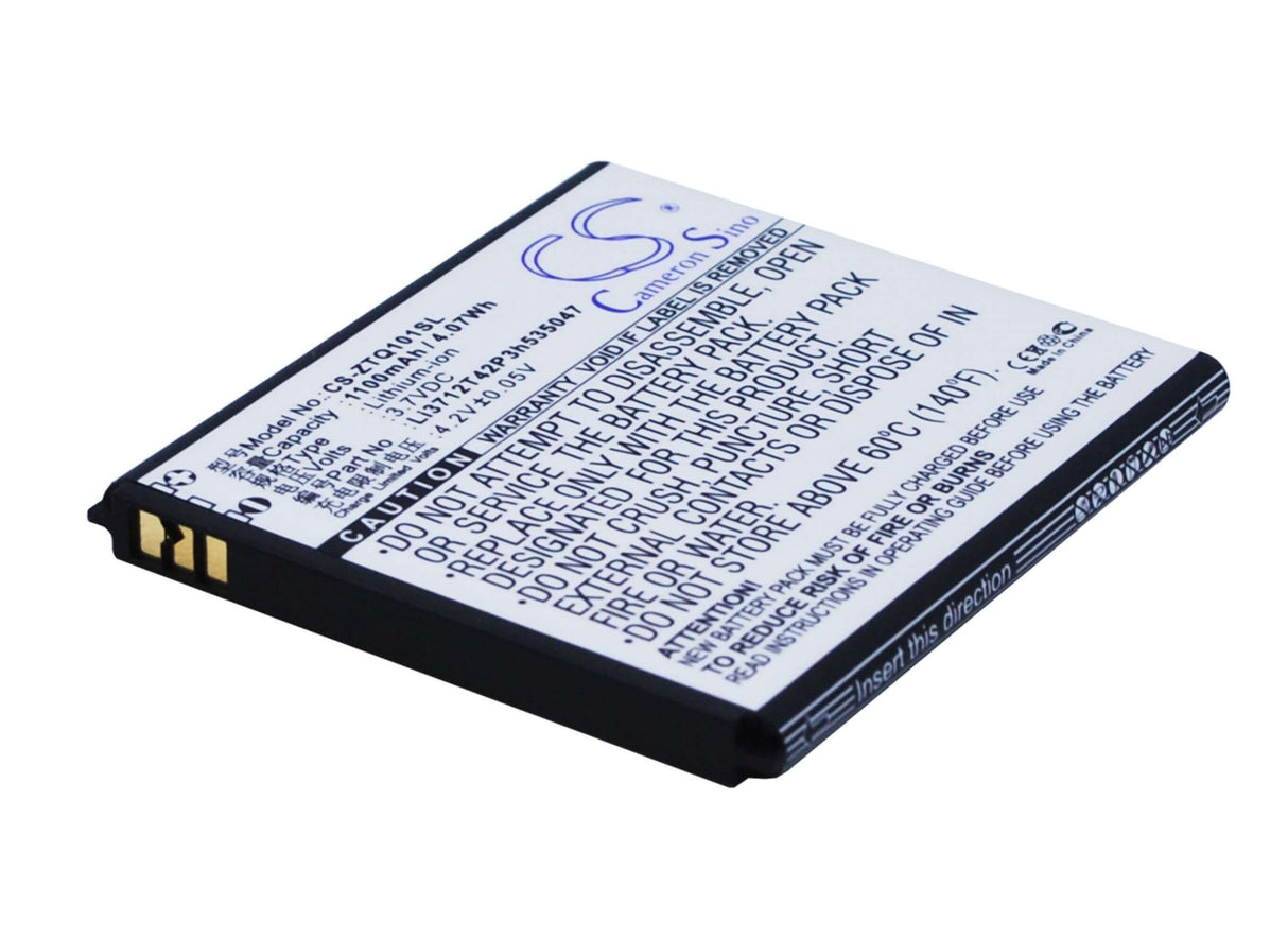 3.7V, Li-ion, 1100mAh, SmartPhone battery fits Zte, Li3712t42p3h535047, Q101t, 4.07Wh Mobile, SmartPhone Cameron Sino Technology Limited (Suspended)