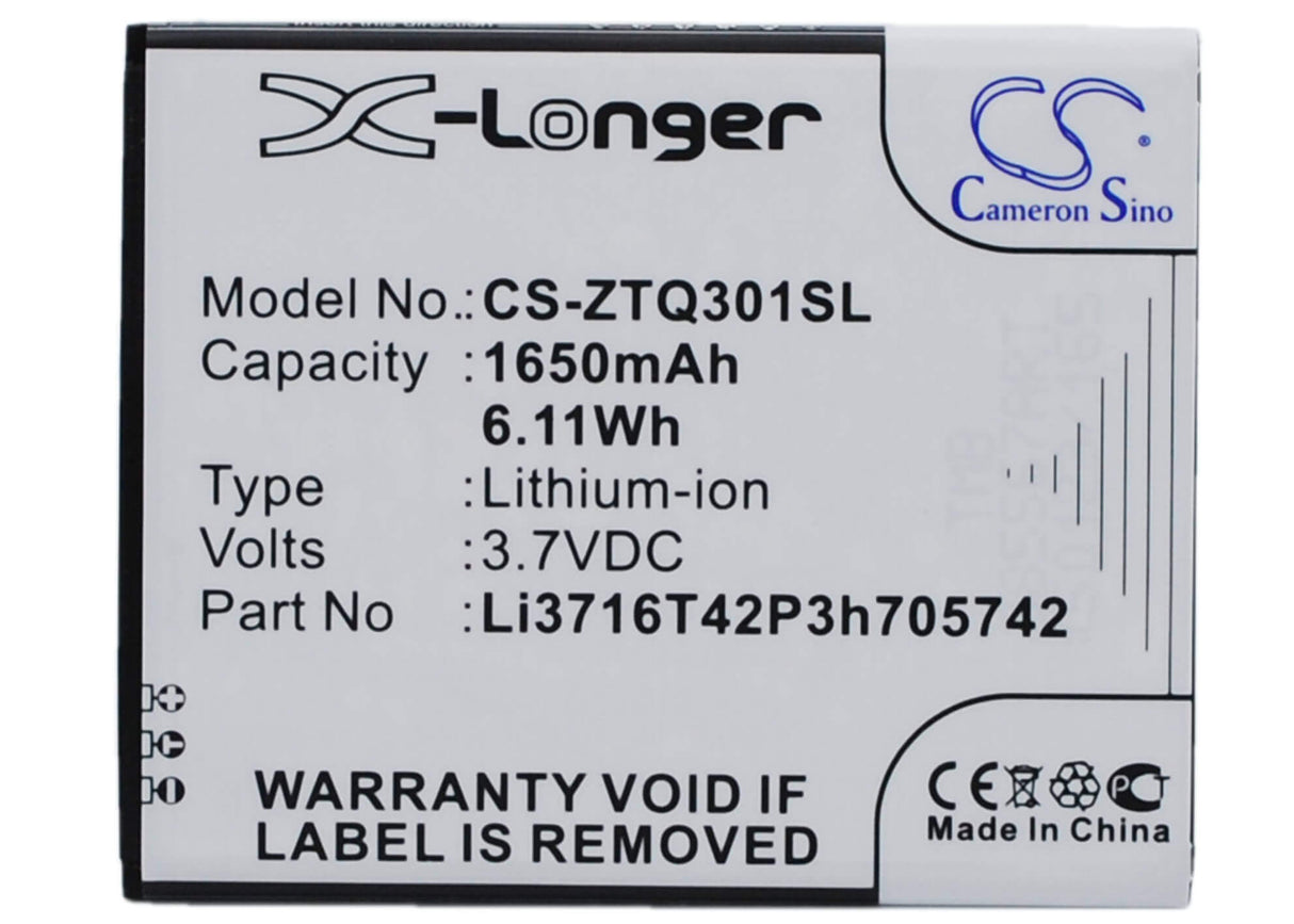 3.7V, Li-ion, 1650mAh, SmartPhone battery fits A+world, Li3716t42p3h705742, Cg503, 6.11Wh Mobile, SmartPhone Cameron Sino Technology Limited (Suspended)